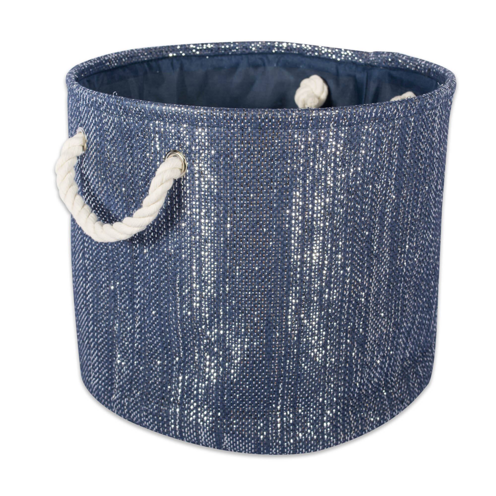 DII® 12" Lurex Nautical Blue & Silver Round Paper Bin